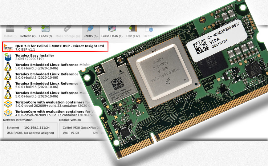 Direct Insight creates QNX 7 BSP for power-efficient Toradex Colibri iMX8X SoC modules